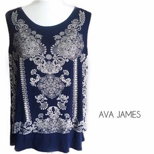 Ava James | Navy Tank w/ Floral Design